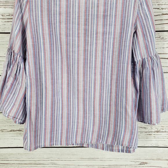 BCBGMAXAZRIA Purple 100%Cotton Bell Sleeve Striped Top Size Small - Picture 10 of 11